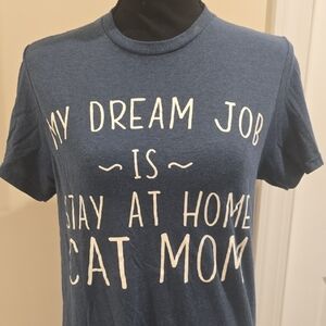 Blue Graphic Tee with Cat Mom Design